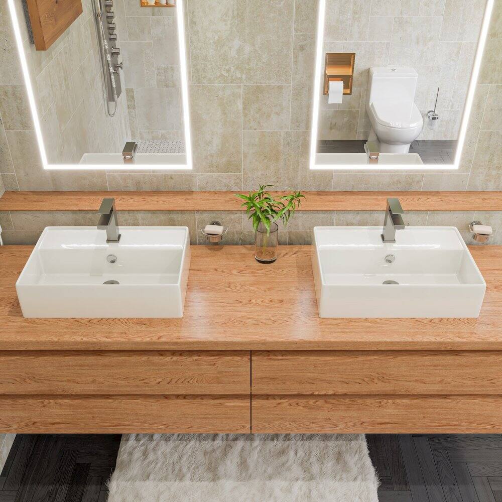 Back. Alfi - White 24" Modern Rectangular Above Mount Ceramic Sink with Faucet Hole - White.