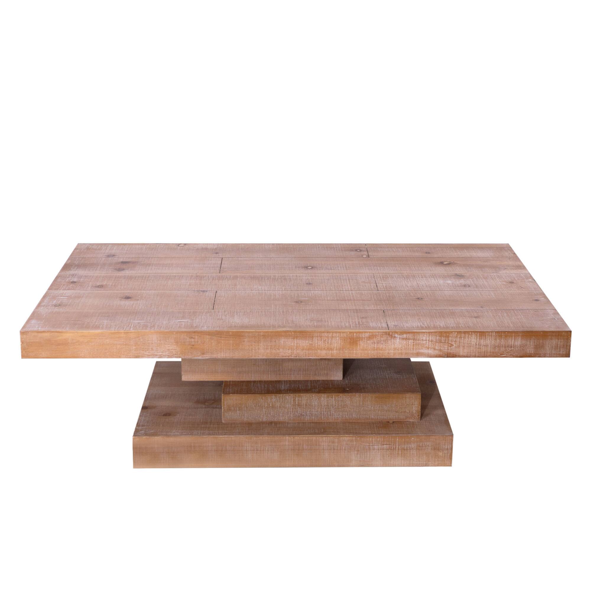 Left. GOODSILO - Modern Rustic Rectangular Coffee Table with Sculptural Block Base for Living Room and Lounge Spaces - Natural+Rustic.