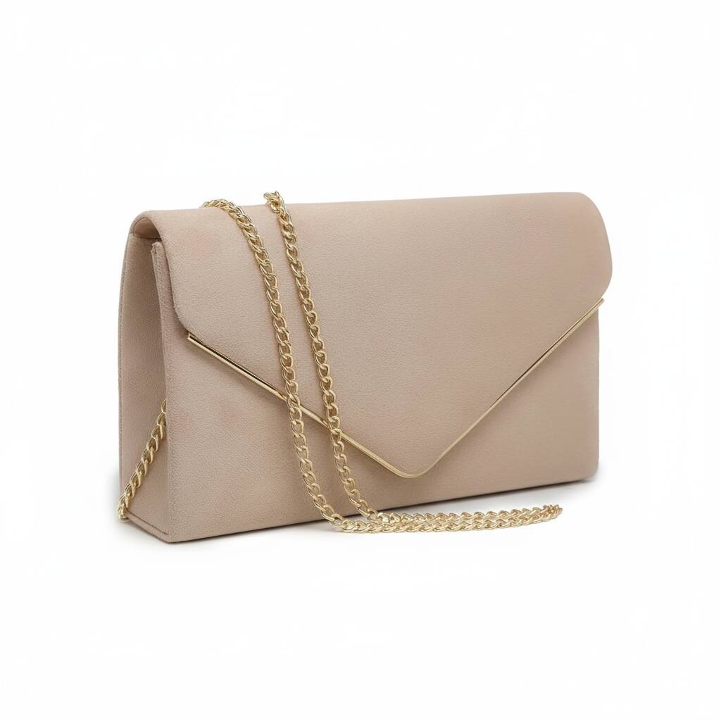 ZUQIETA - Women's Faux Suede Evening Clutch - Formal Handbag for Wedding, Party & Prom - Nude