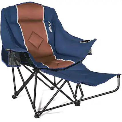 Front. JETRANSPORT - Oversized Folding Camping Chair For Adults Heavy Duty Padded Outdoor Chairs Big And Tall Xl Picnic With - Classic Navy Blue With Footrest.