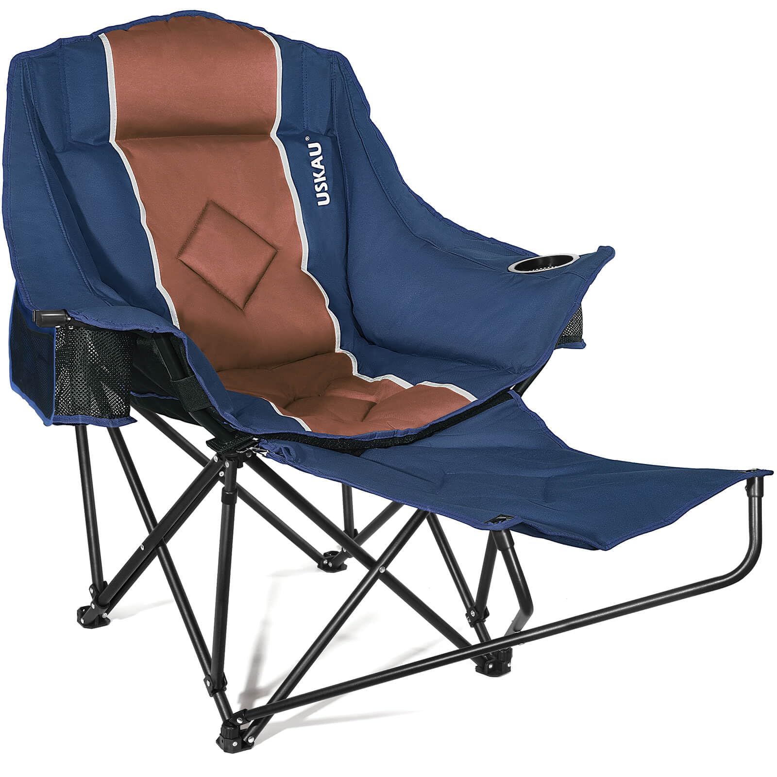 JETRANSPORT - Oversized Folding Camping Chair For Adults Heavy Duty Padded Outdoor Chairs Big And Tall Xl Picnic With - Classic Navy Blue With Footrest