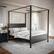Front. Martha Stewart - Hayes Wooden Queen Size Canopy Platform Bed with Headboard and Footboard in Dark Gray - Dark Gray.