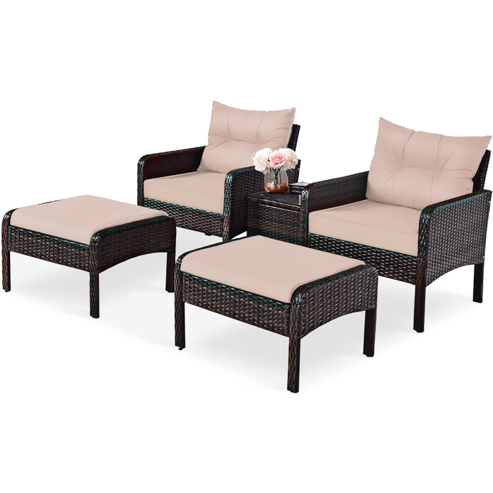 Alt View 5. Gymax - Gymax 5 PC Patio Set Sectional Rattan Wicker Furniture Set Home Outdoor - Coffee + Brown.