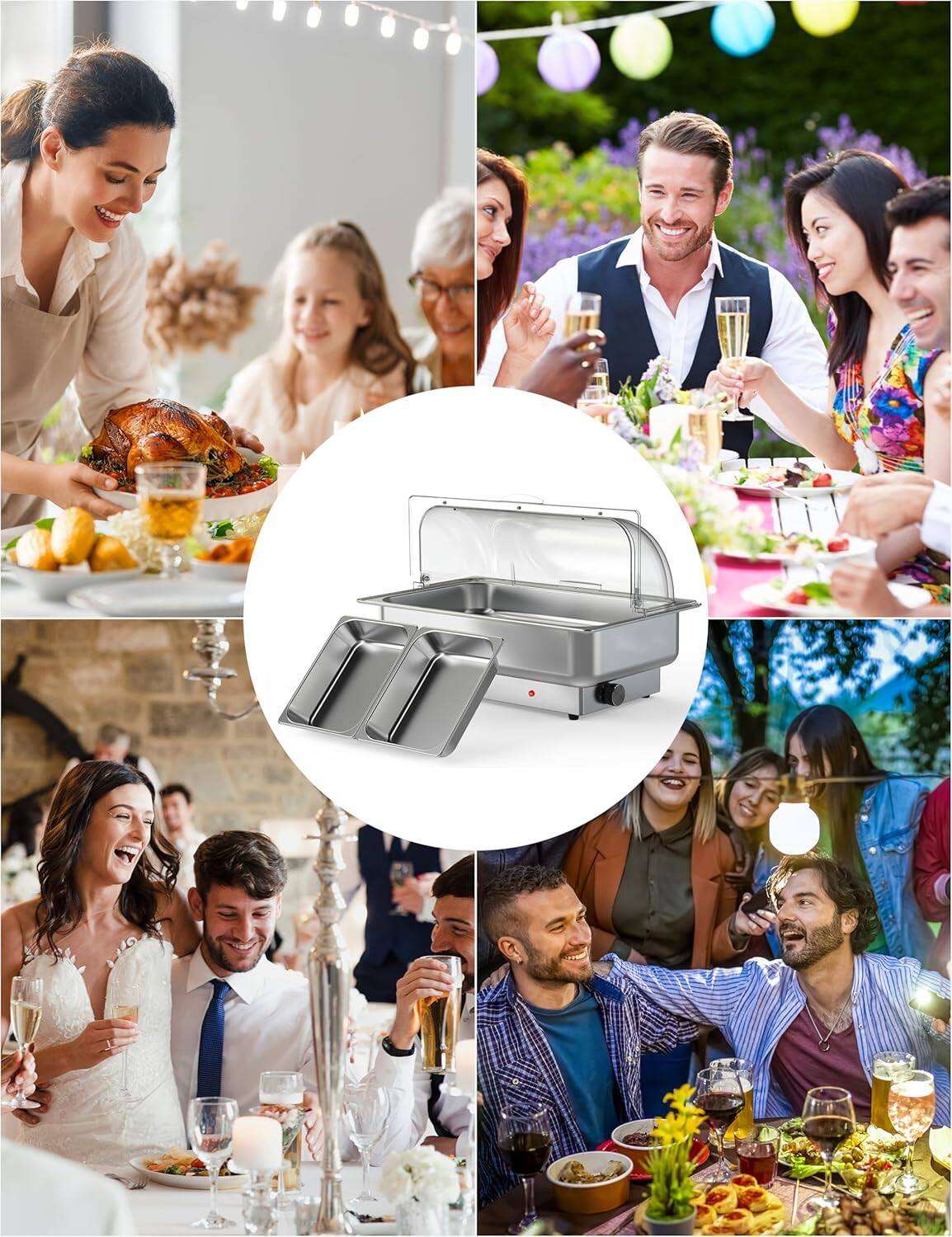 Alt View 2. GARVEE - Electric Chafing Dish Buffet Set with Temperature Control, 9QT Roll Top Stainless Steel Food Servers and Warmers - Silver.