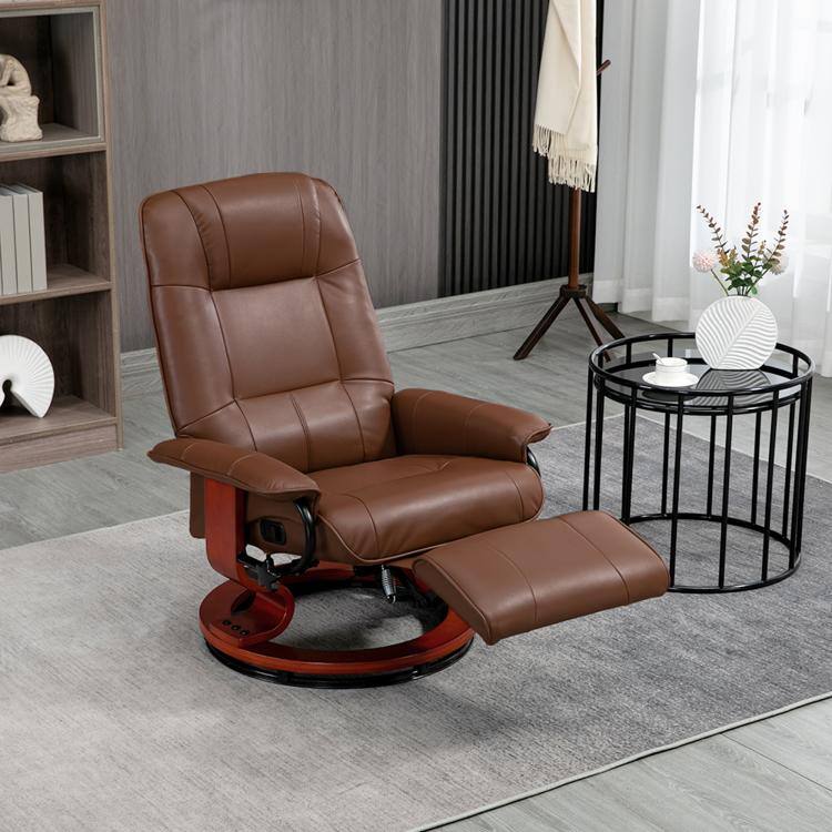 Alt View 3. PULUZ - Air Leather Manual Recliner, Adjustable Swivel Lounge Chair with Footrest, Armrest and Wrapped Wood Base - Brown.