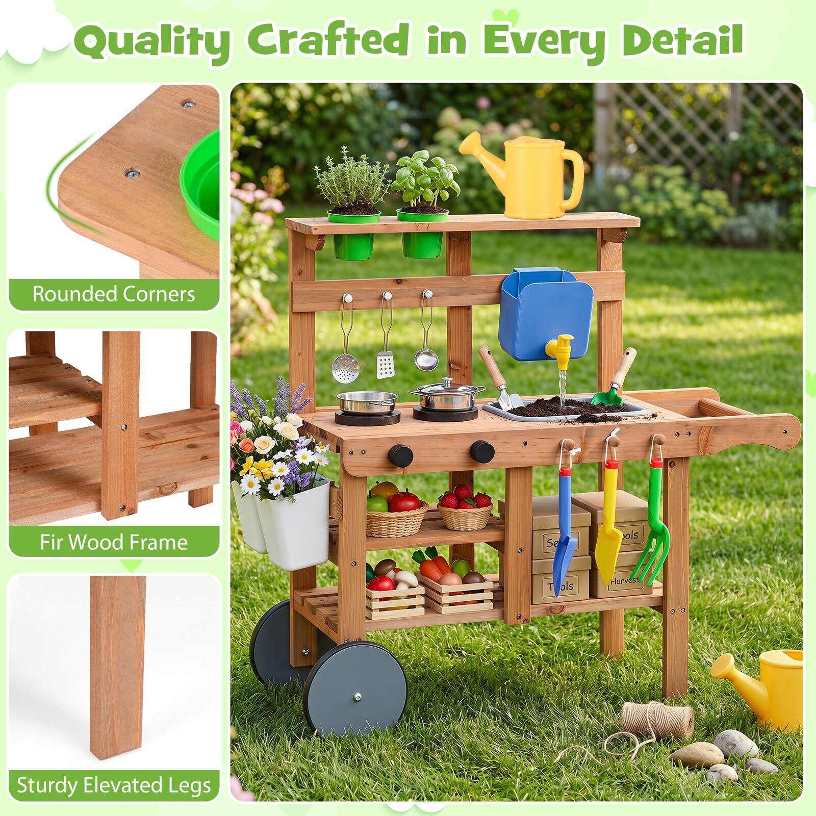 Quality Crafted in Every Detail  
Rounded Corners  
Fir Wood Frame  
Sturdy Elevated Legs