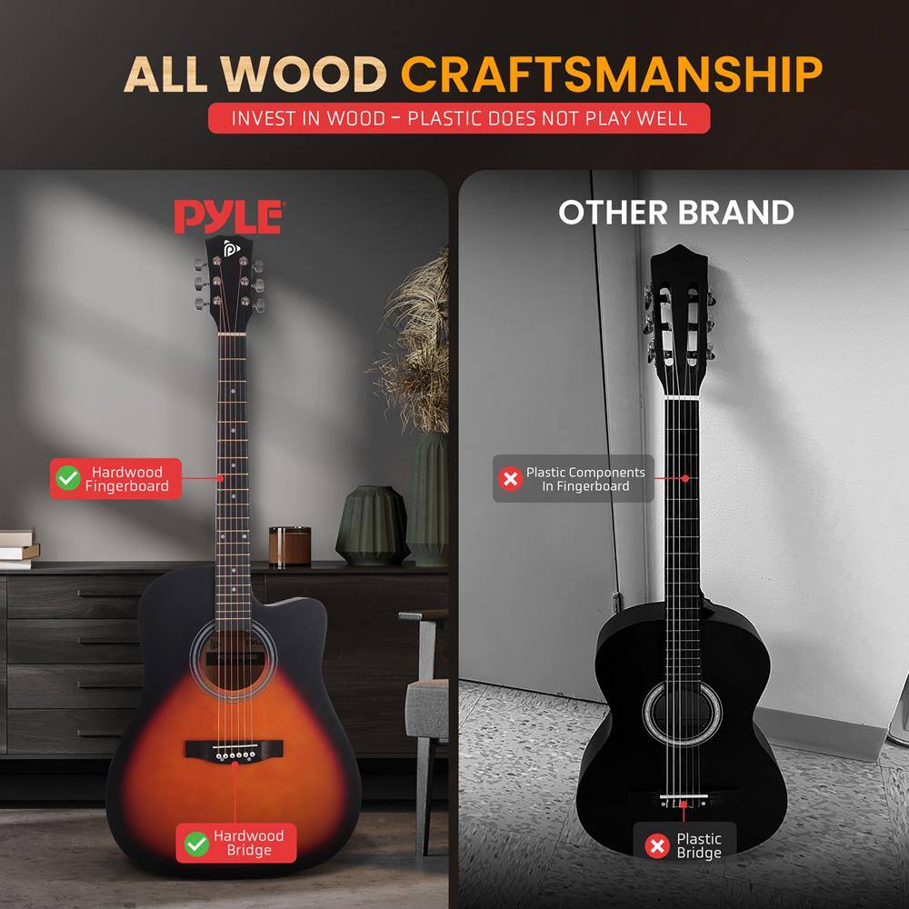 ALL WOOD CRAFTSMANSHIP  
INVEST IN WOOD – PLASTIC DOES NOT PLAY WELL  

PYLE  
Hardwood Fingerboard  
Hardwood Bridge  

OTHER BRAND  
Plastic Components in Fingerboard  
Plastic Bridge
