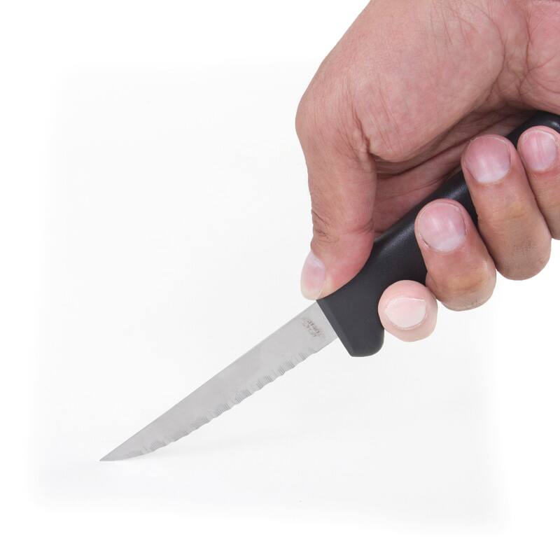Left. Kitchen + Home - Steak Knives - Stainless Steel Serrated Steak Knife - 6 Pack - black.