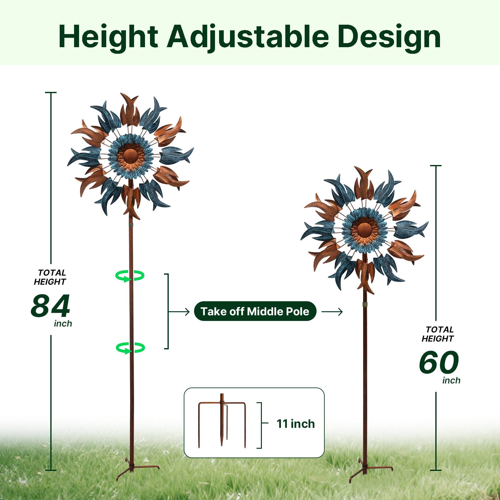 Height Adjustable Design

- TOTAL HEIGHT: 84 inch
- Take off Middle Pole
- TOTAL HEIGHT: 60 inch
- 11 inch