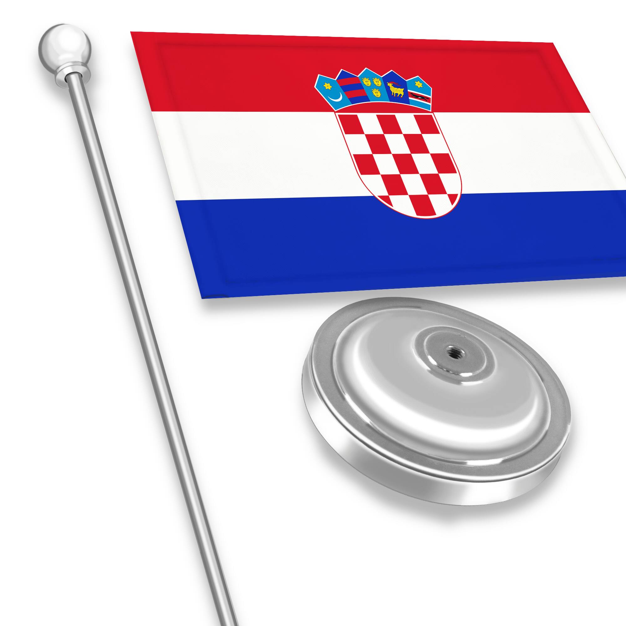 Angle. G128 - Croatia Desk Flag Set, 8.5 x 5.5 in Flag with 15 in Metal Pole and Base - Assorted Colors.