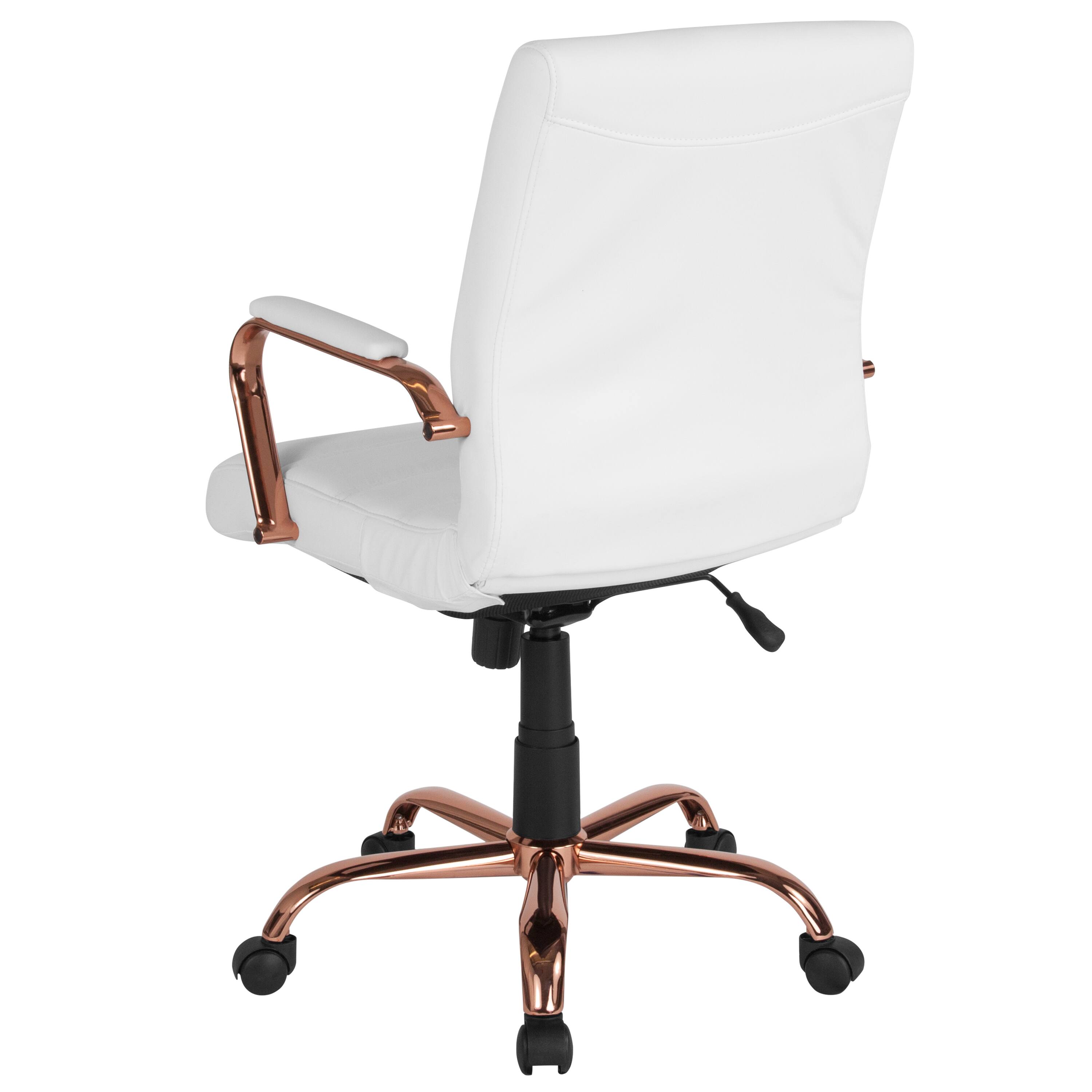 Alt View 5. Emma + Oliver - Mid-Back Executive Swivel Office Chair with Metal Frame and Arms - White LeatherSoft/Rose Gold Frame.
