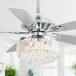 Parrot Uncle - 52" Modern Chrome Crystal Indoor Ceiling Fan Chandelier with Remote - Black