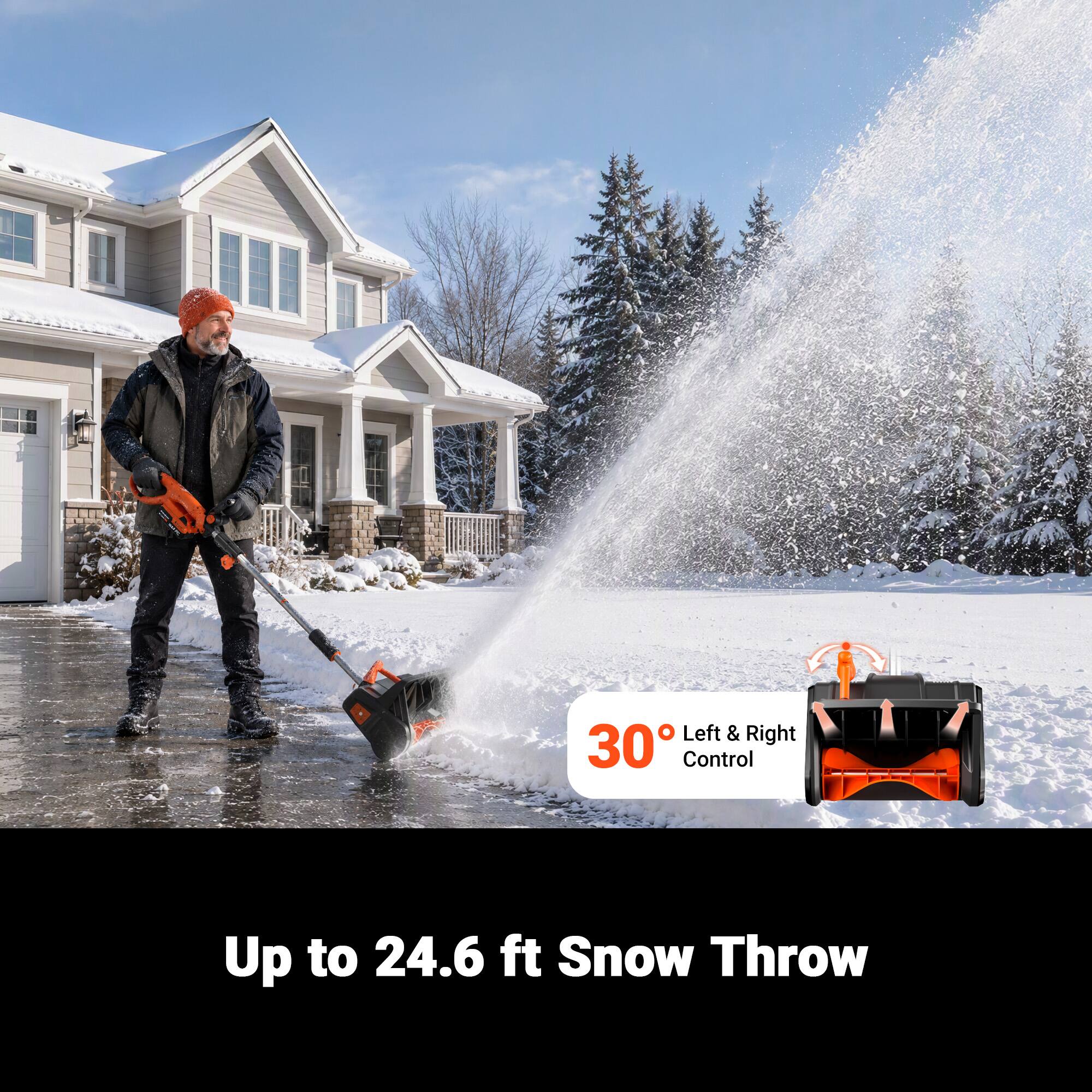 30° Left & Right Control

Up to 24.6 ft Snow Throw