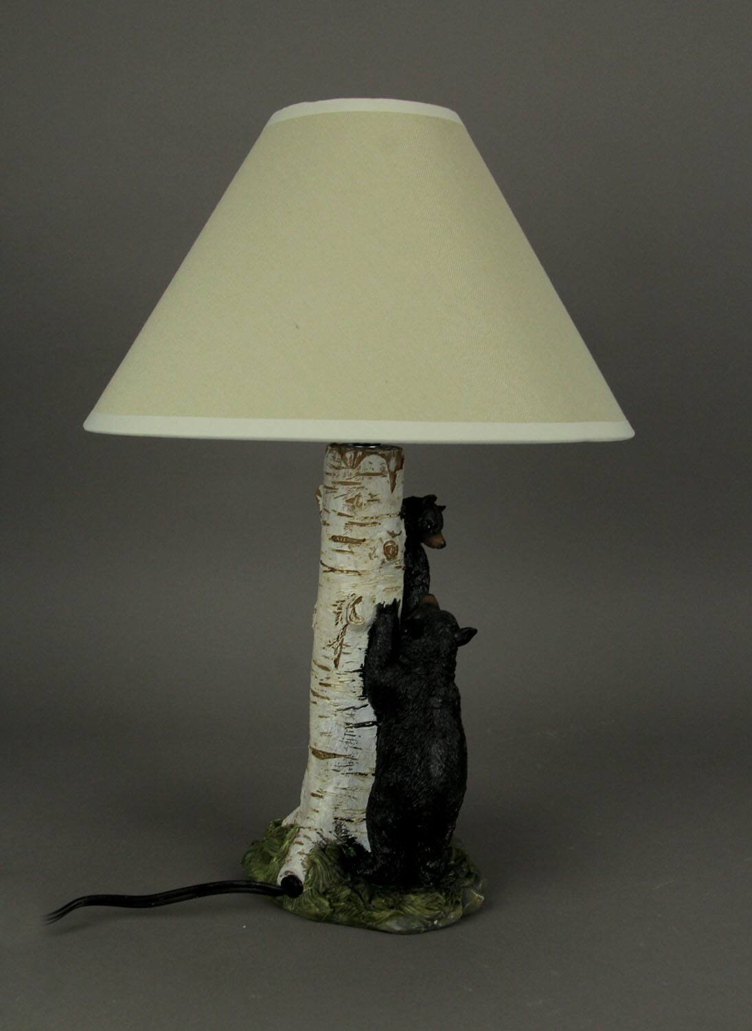 Alt View 1. Zeckos - Black Bear and Cub Birch Tree Table Lamp With Shade - White.