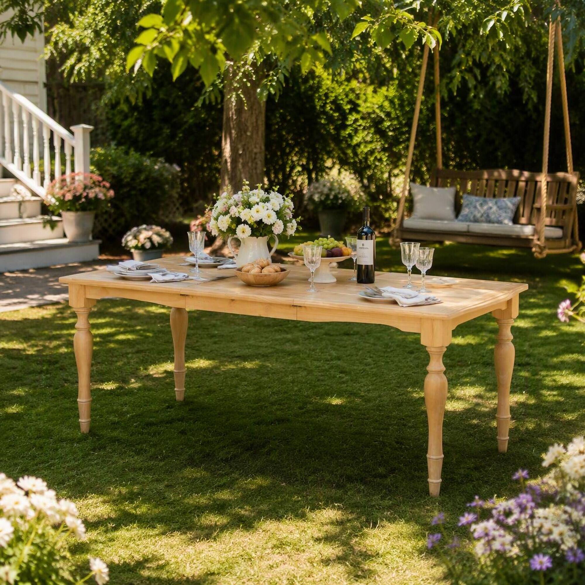 Alt View 2. RYHNUYNE - Farmhouse Wood Outdoor Dining Table,Rectangular Natural Patio Table with Turned Legs for Backyard Porch Garden - Natural.