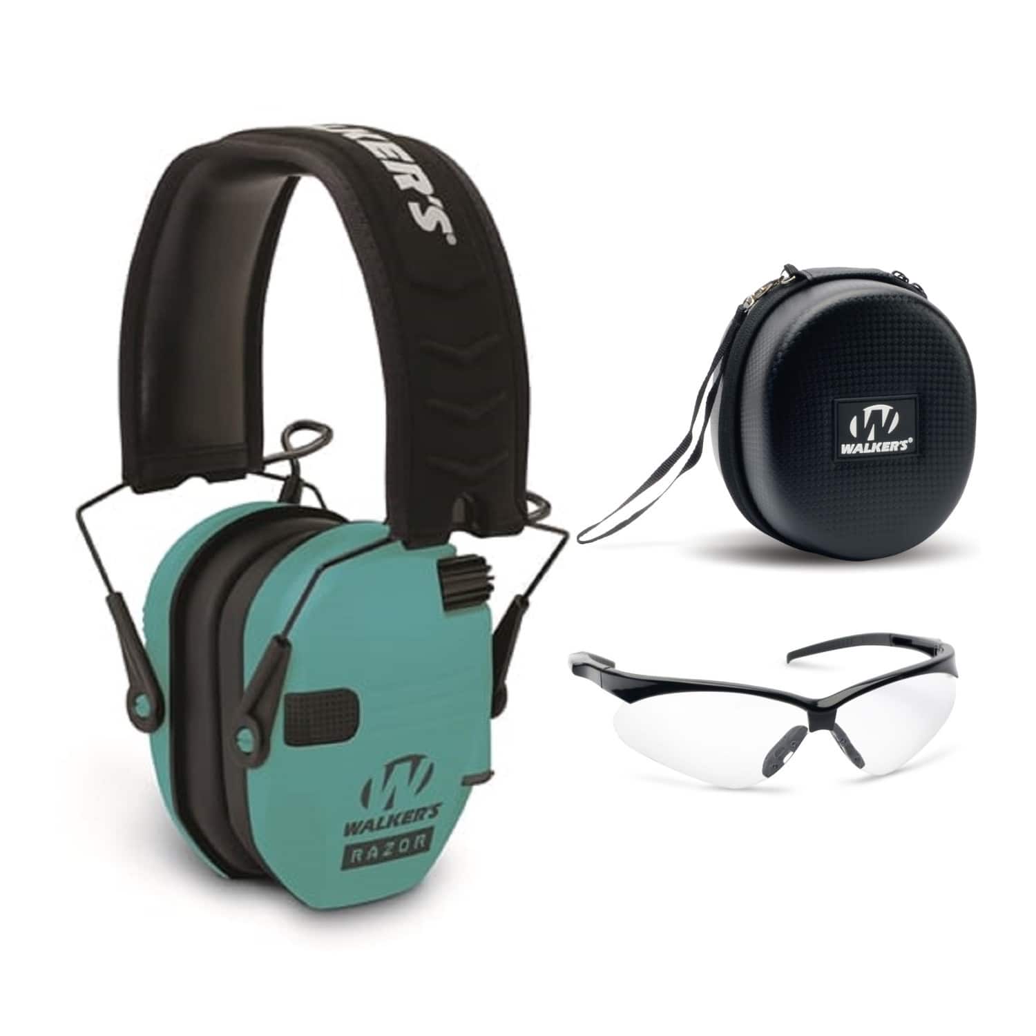 Walker’s - Walker's Razor Slim Electronic Shooting Earmuffs with Case and Glasses - Teal