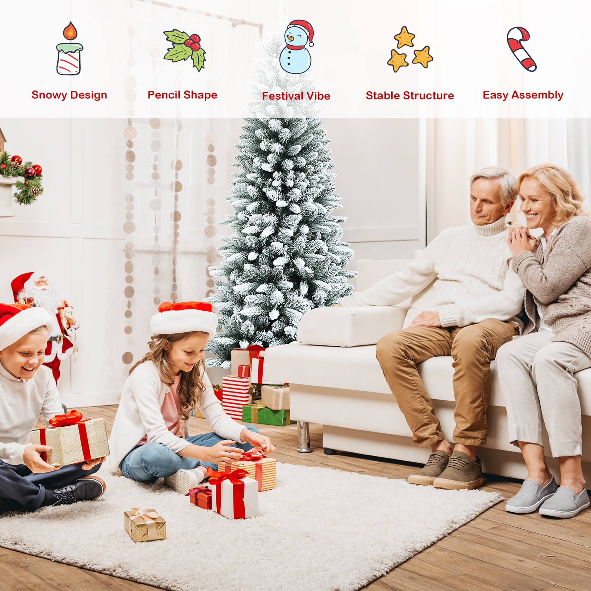 Snowy Design  
Pencil Shape  
Festive Vibe  
Stable Structure  
Easy Assembly