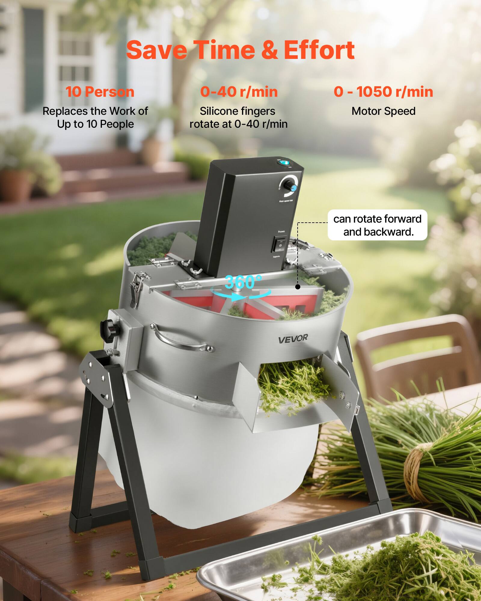 Save Time & Effort

10 Person  
Replaces the Work of Up to 10 People

0-40 r/min  
Silicone fingers rotate at 0-40 r/min

0 - 1050 r/min  
Motor Speed

can rotate forward and backward.