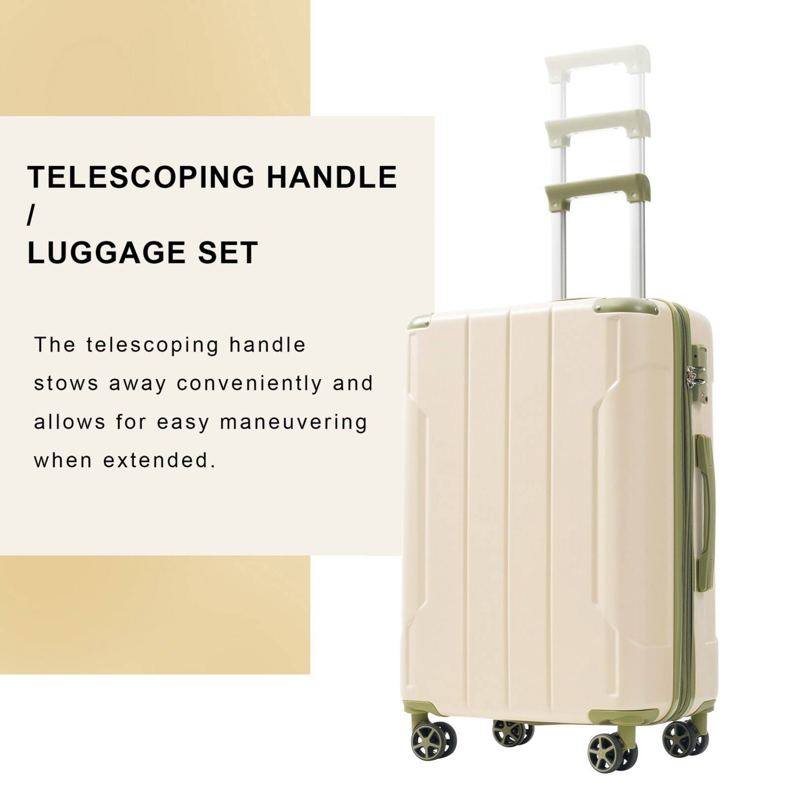 TELESCOPING HANDLE / LUGGAGE SET

The telescoping handle stows away conveniently and allows for easy maneuvering when extended.
