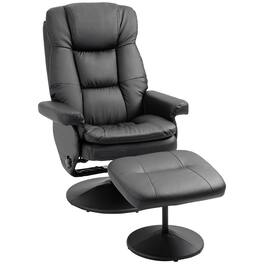 Homcom - Swivel Recliner with Ottoman: PU Leather Upholstered Chair & Footrest w/Wrapped Base - Black