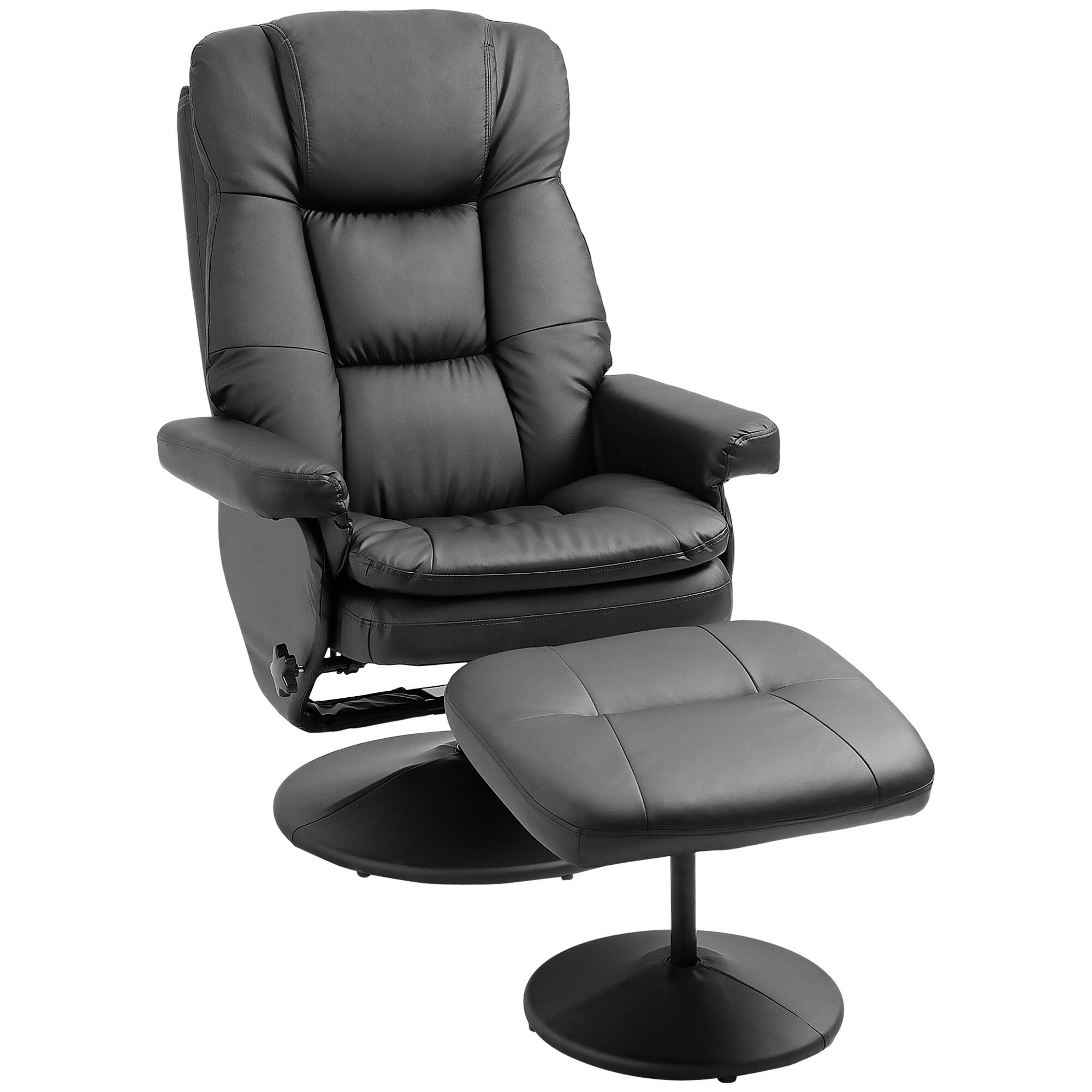 Front. APRILSOUL - Recliner and Ottoman with Wrapped Base Swivel PU Leather Reclining Chair with Footrest for Home Office Black - Black.