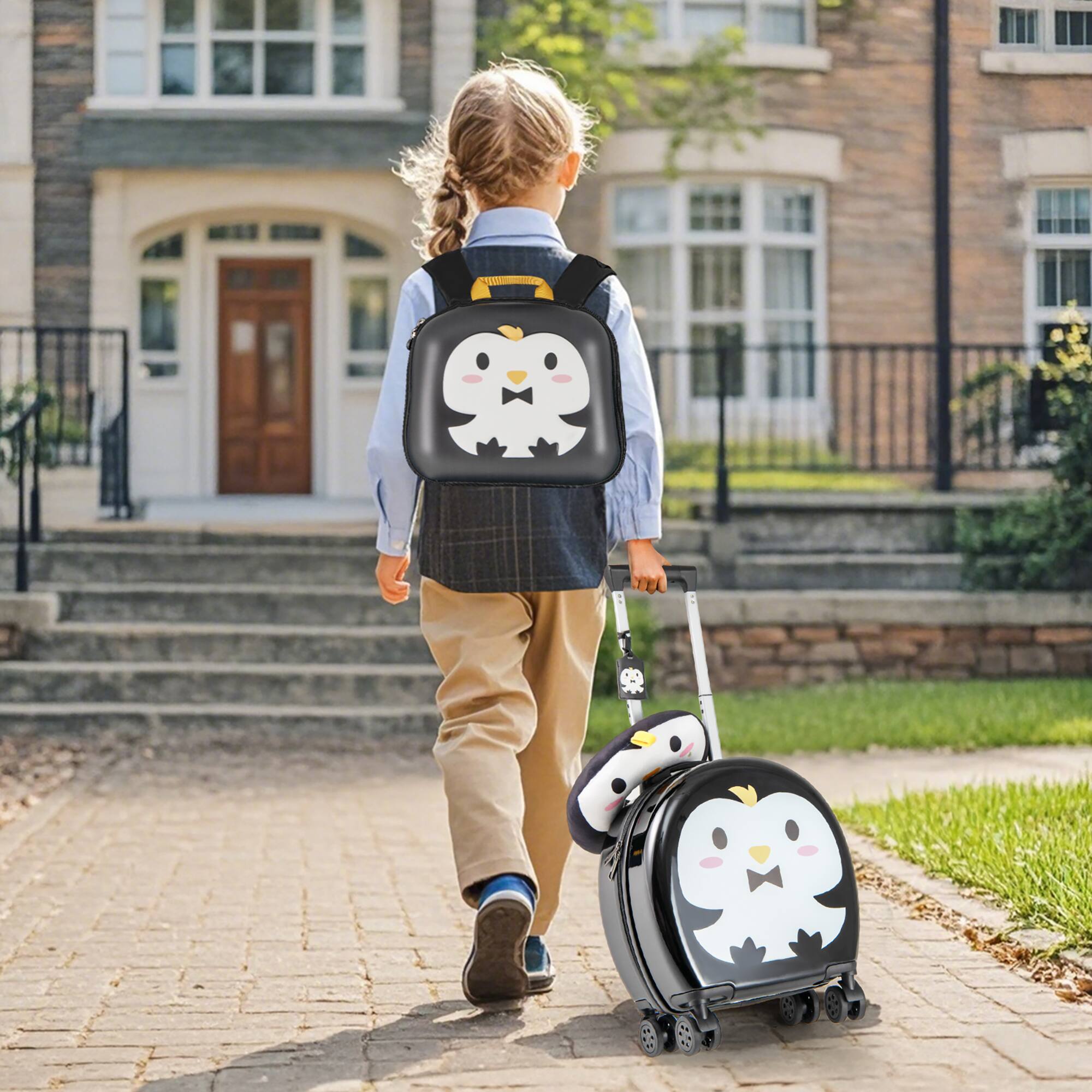 Alt View 1. Gymax - Gymax 4-Piece Kid's Luggage Set w/ 14'' Carry-on Hardside Spinner Toddler Luggage Black - Black, White.