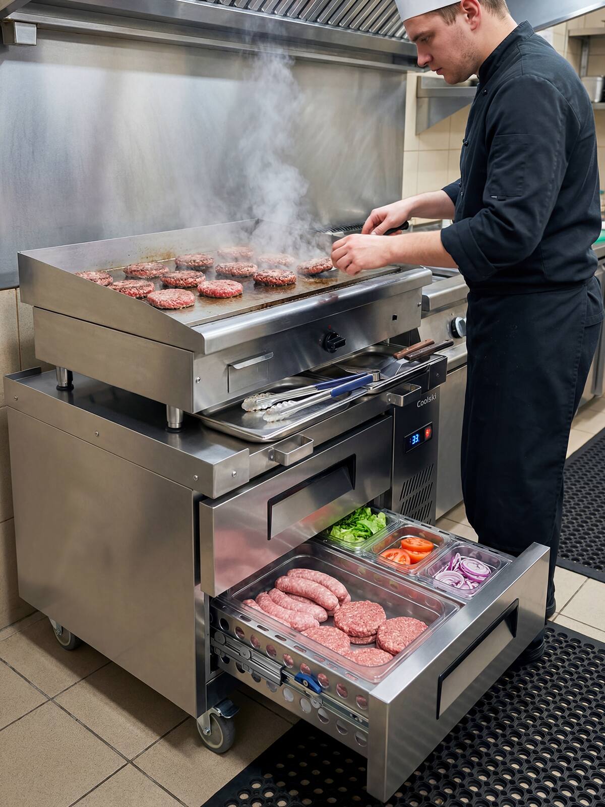 Alt View 3. Coolski - Coolski 36 in. 1.96 cu. ft. Commercial Chef Base Refrigerator with 2 Drawers in Stainless Steel - Stainless steel.