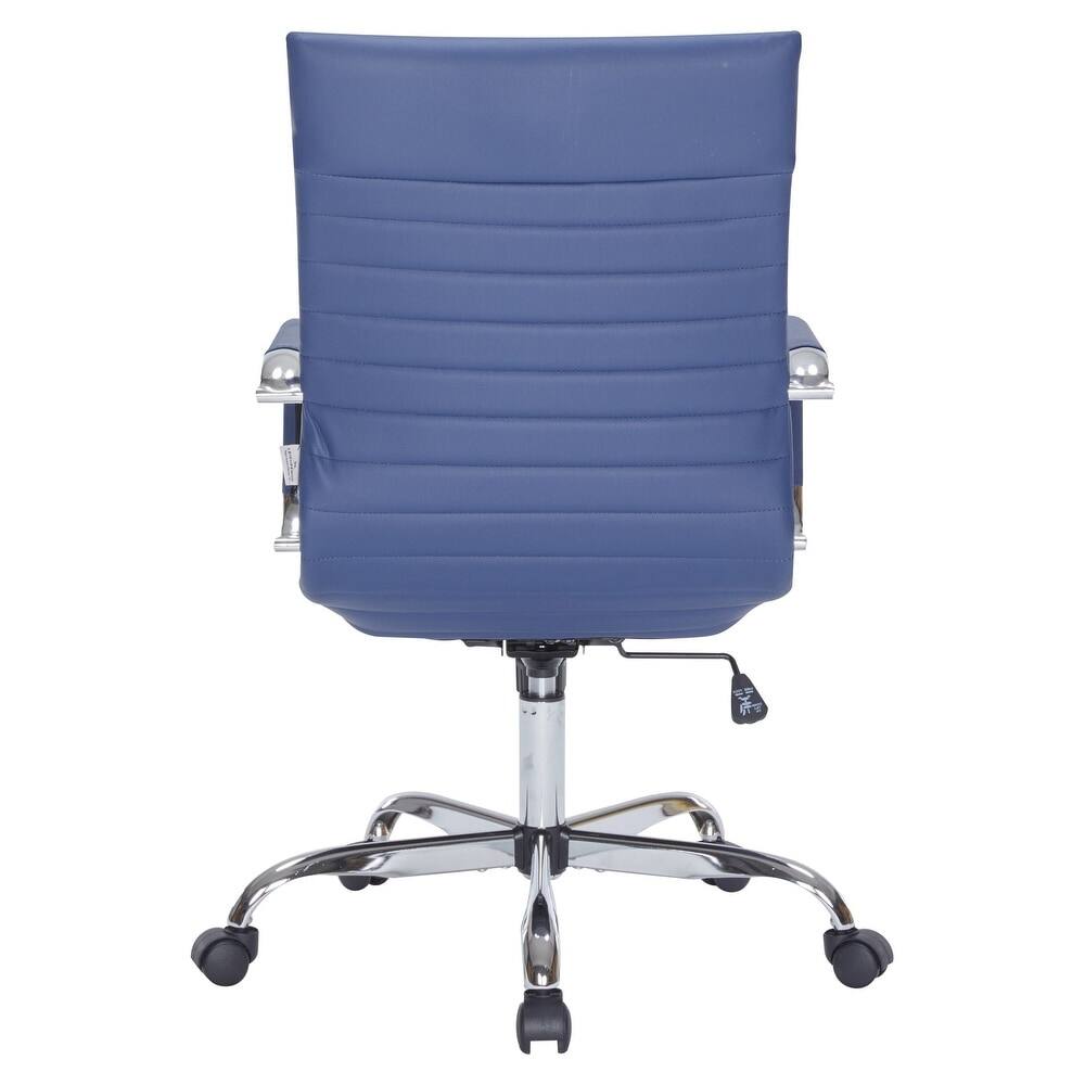Alt View 6. LeisureMod - Harris High-Back Office Chair, Leather Upholstery with Gold Metal Frame Modern Armless Desk Chair for Conference Seating - Navy Blue.