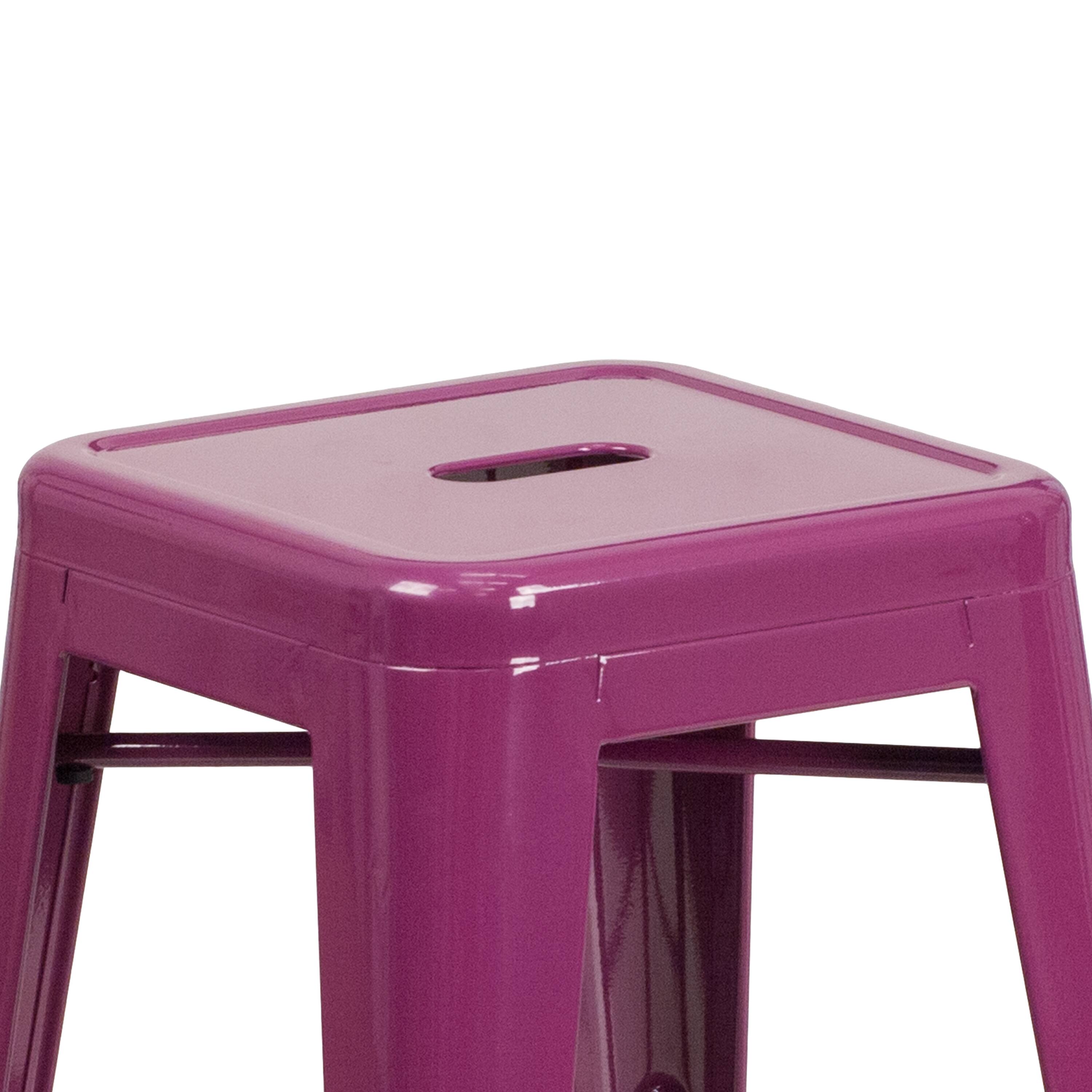 Alt View 5. Emma + Oliver - Commercial Grade 24"H Backless Metal Indoor-Outdoor Counter Stool w/ Square Seat - Purple.