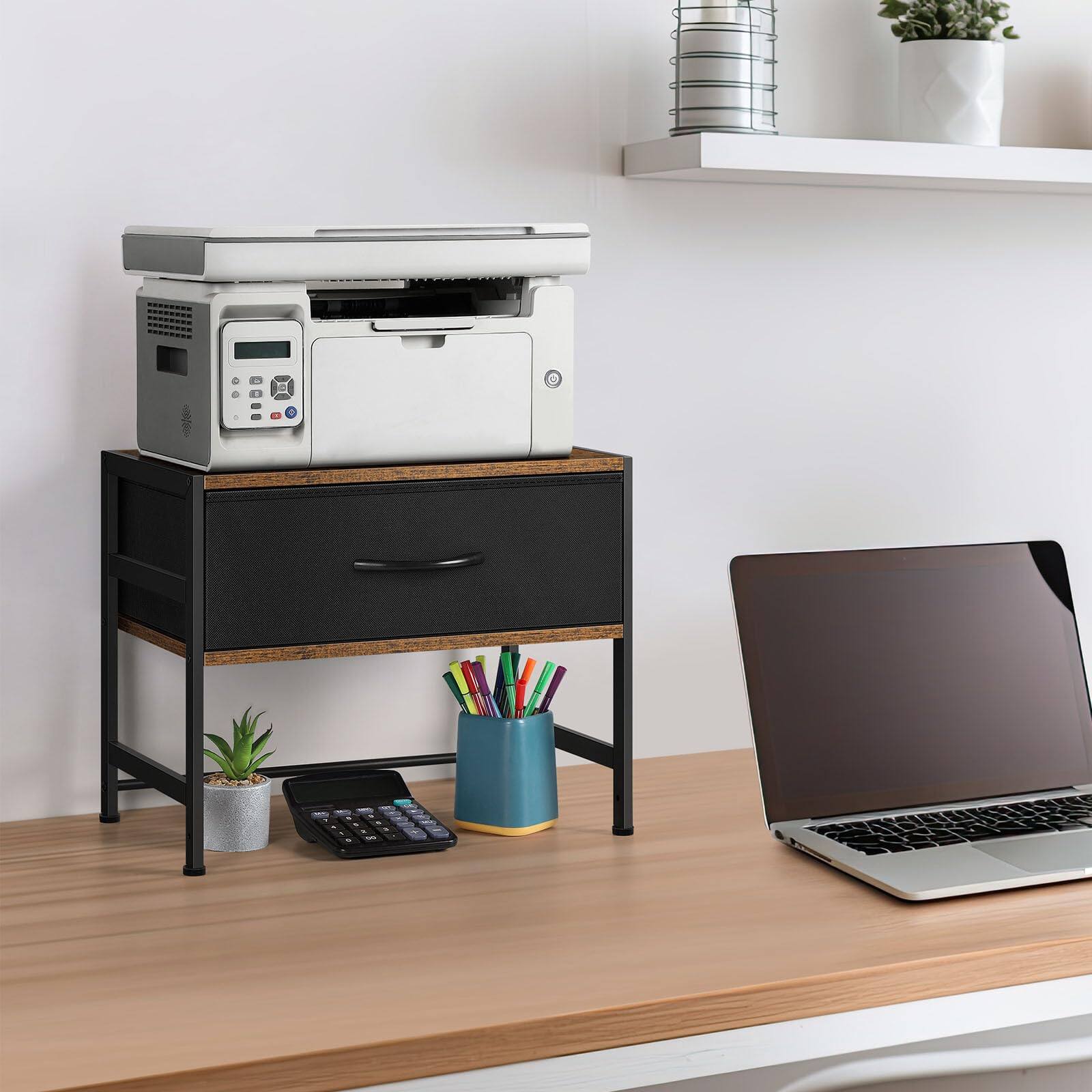 Front. Paradigms Interiors - Printer Stand With Storage For Desk Desktop Shelf Fabric Drawer Organizer Table Home Office Fax Machine Sca... - Default.