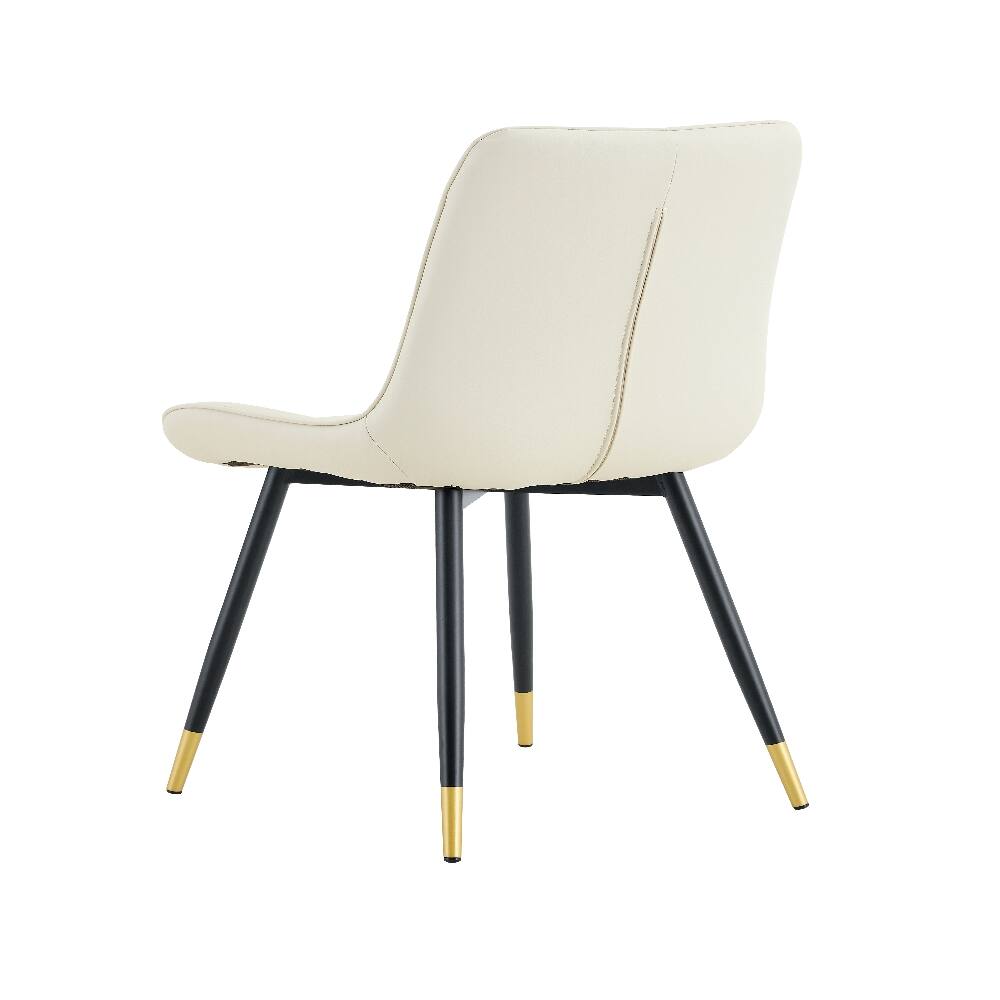 Alt View 2. Loheer - Loheer White Dining Chairs Set of 2 Tech Fabric Upholstered High Back Modern Chairs with Black Metal Legs Gold Trim - White.