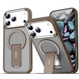 Dteck - Shockproof Matte Phone Case for Apple iPhone 17 Pro Max, Magnetic Protective Cover with Stand, Side Anti Slip Texture - Desertgold