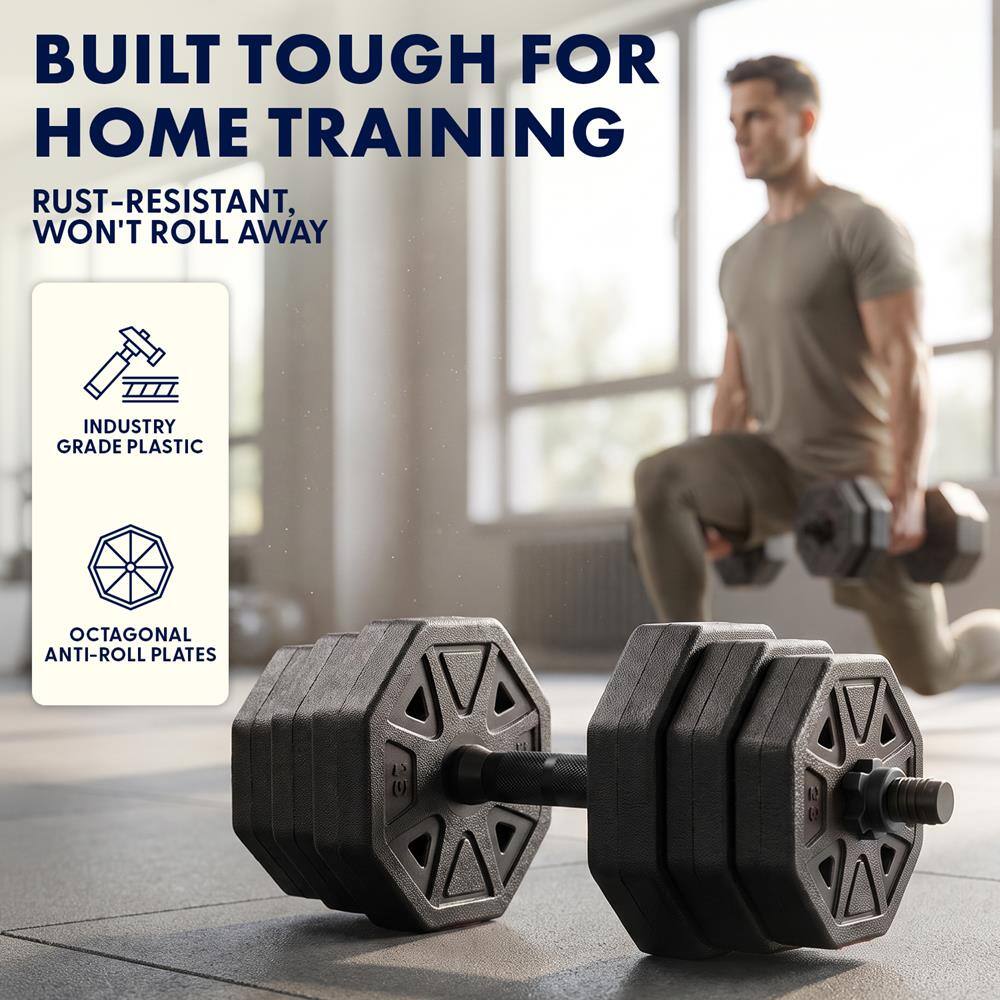 BUILT TOUGH FOR HOME TRAINING  
RUST-RESISTANT, WON'T ROLL AWAY  
INDUSTRY GRADE PLASTIC  
OCTAGONAL ANTI-ROLL PLATES
