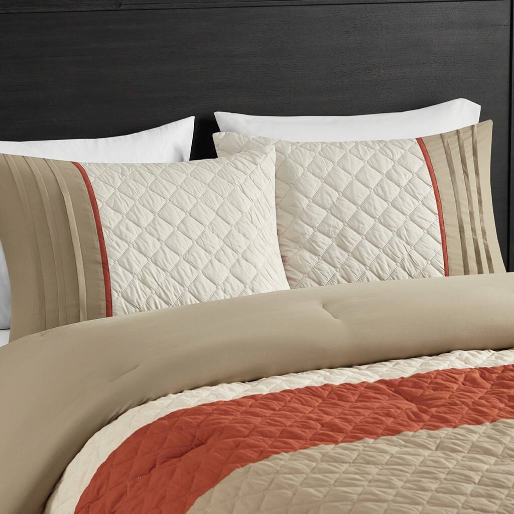 Alt View 1. Gracie Mills - Gracie Mills 7-Piece Transitional Color Block Comforter Set - Spice.