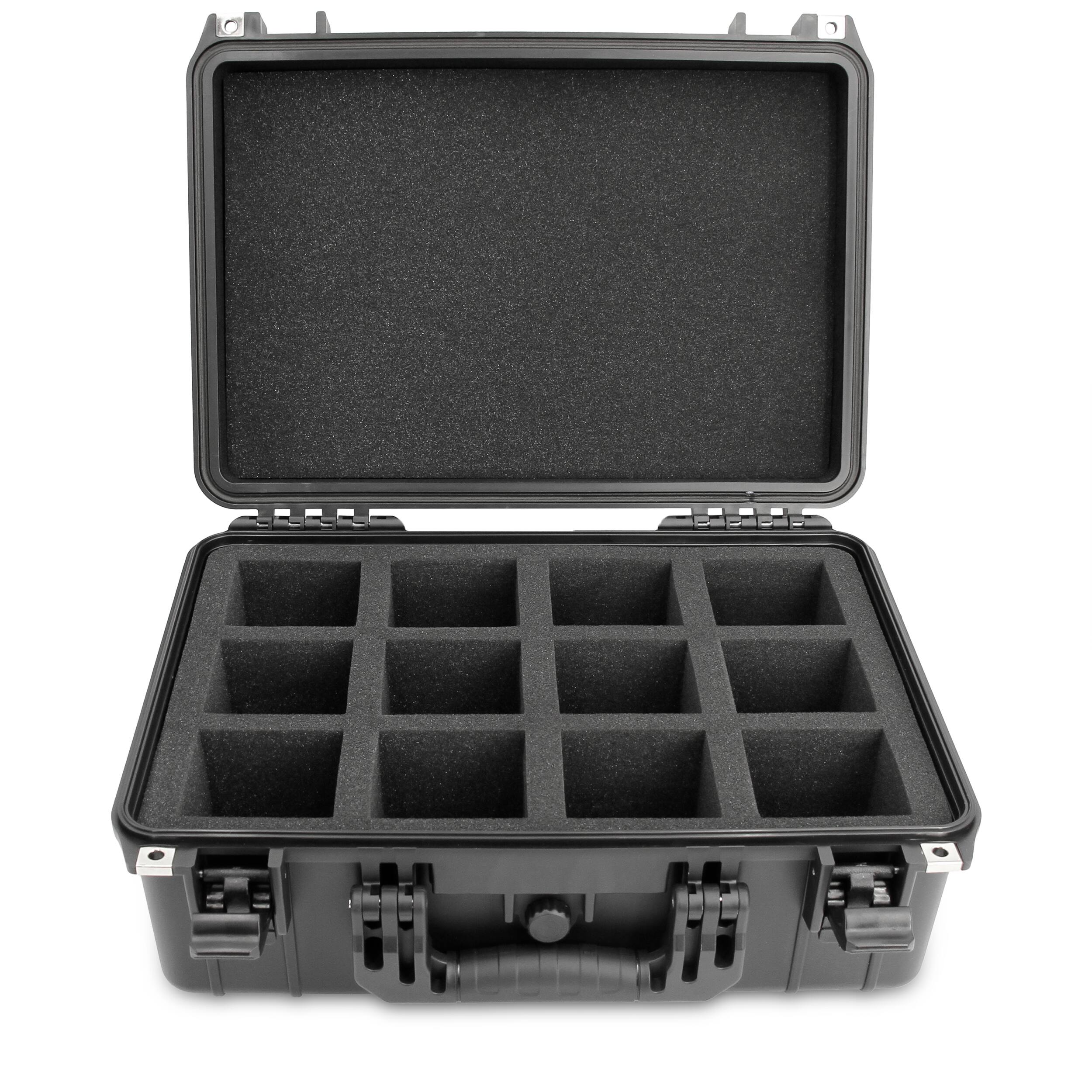 Alt View 3. CASEMATIX - 12-Battery Hard Case for Milwaukee M18 Batteries, Waterproof Drill Battery Storage Tool Case with Custom Compartments.