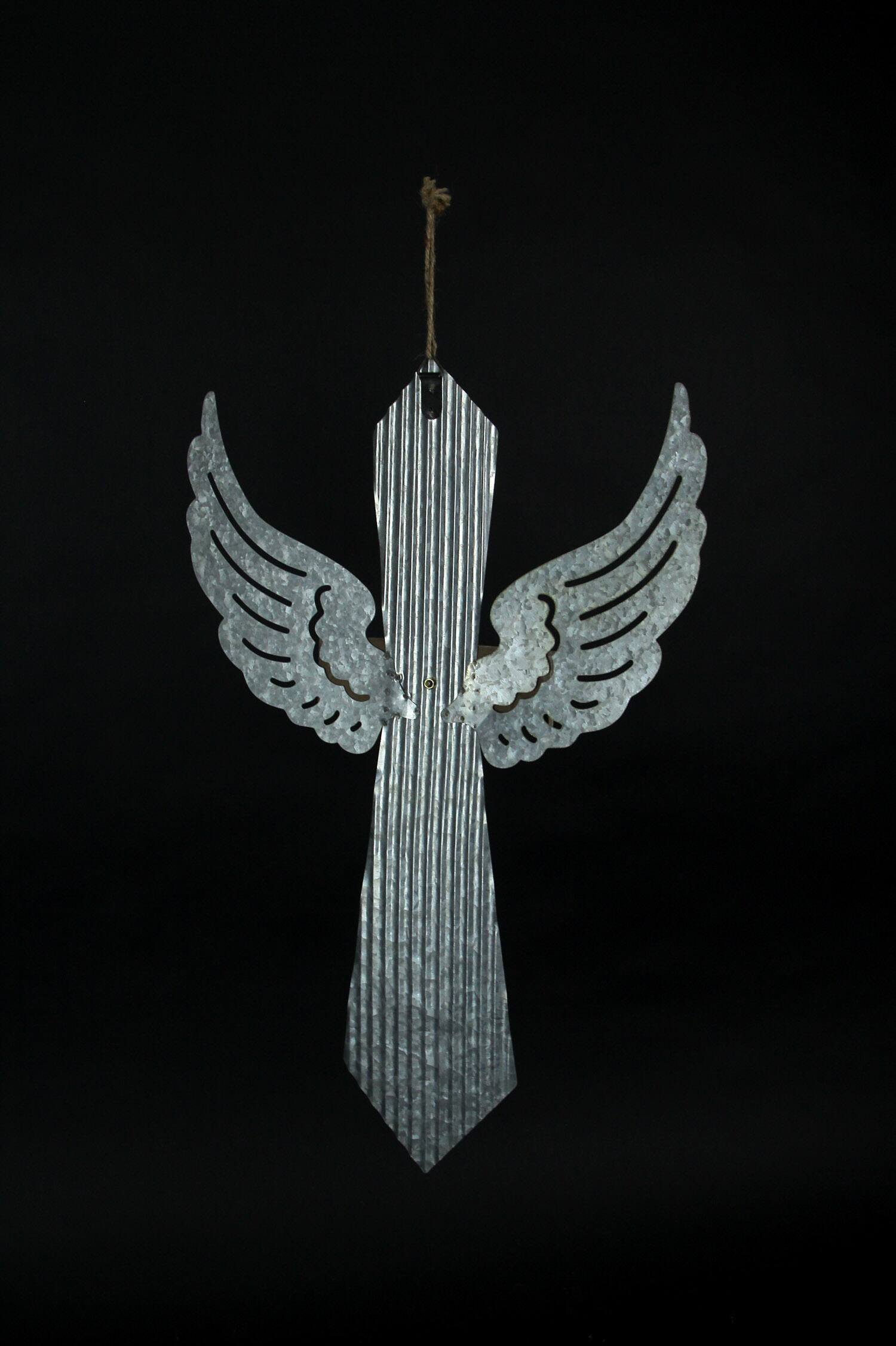 Alt View 2. Things2Die4 - Galvanized Metal Winged Cross Handmade Decorative Rustic Hanging Wall Decor - Multicolored.