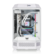 The image features a white computer tower with a clear glass door, showcasing the internal components. The tower is equipped with a MSI GEFORCE RTX graphics card, which is a high-performance graphics solution. The tower also has a thermatake cooling system to ensure optimal performance and prevent overheating. The clear glass door allows for a clear view of the internal components, including the motherboard and other essential components.