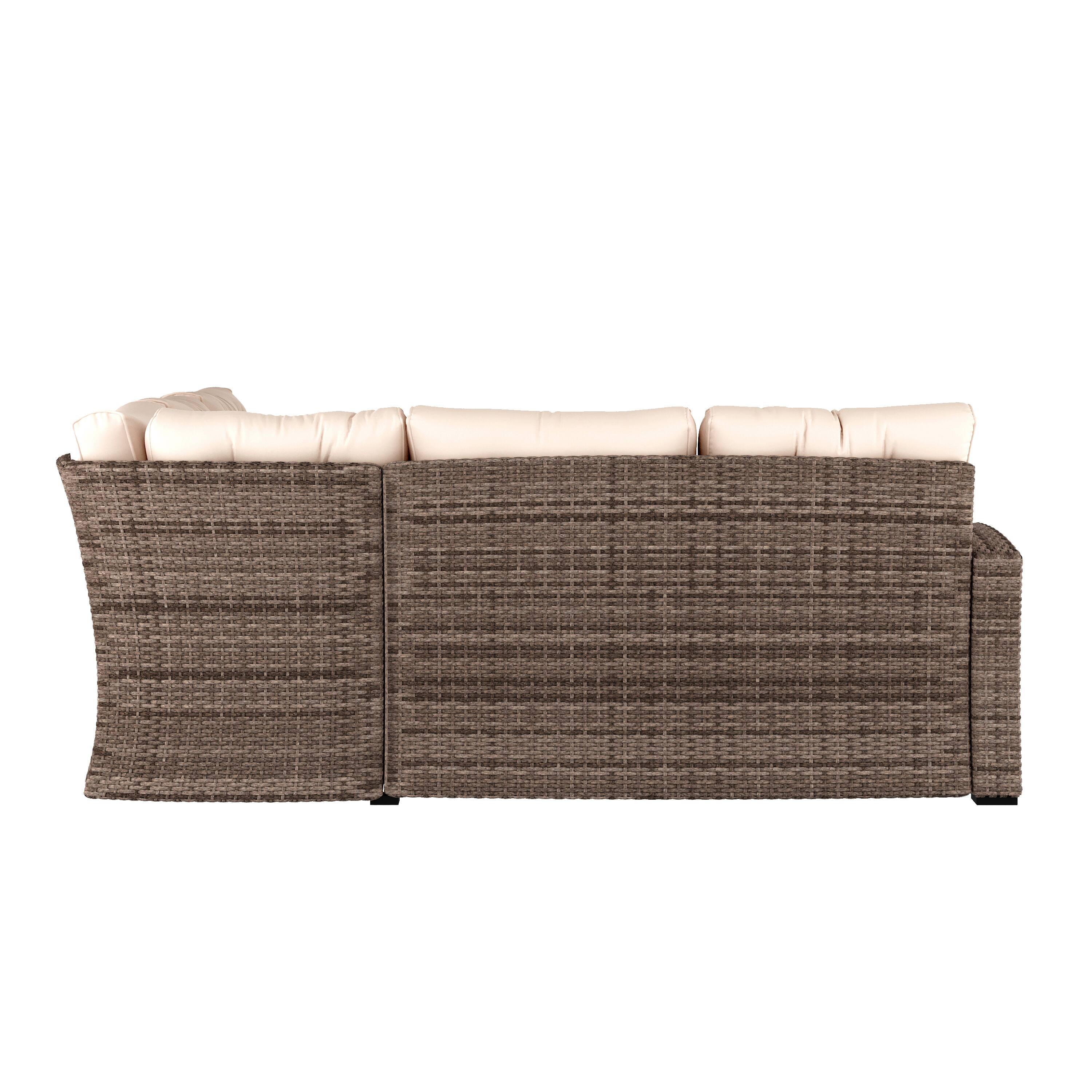 Front view of the dark brown wicker sectional sofa.