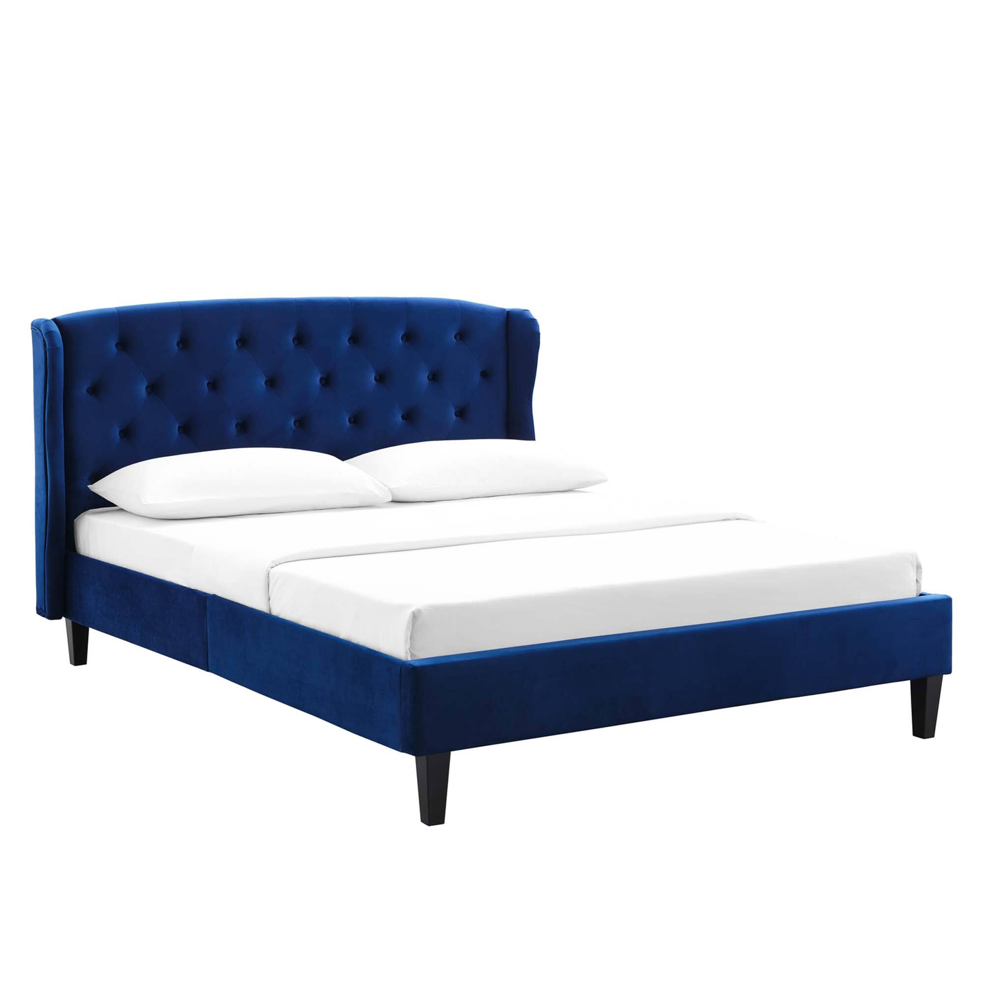 Front. Modway - Penelope Tufted Wingback Performance Velvet Queen Platform Bed - Blue.