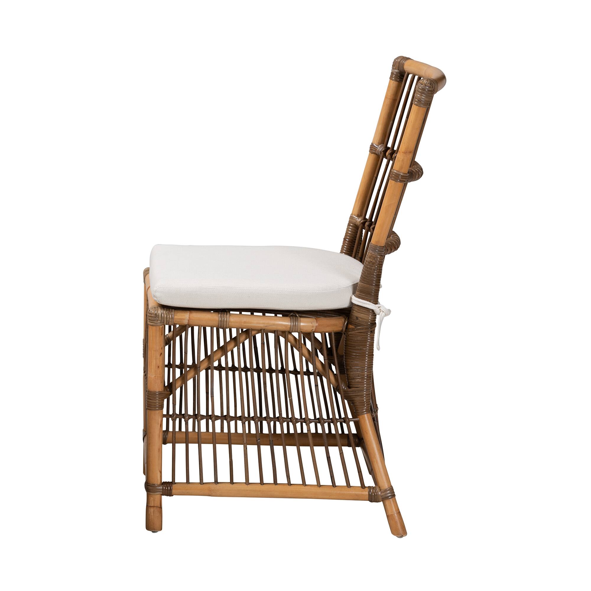 Left. bali & pari - Kim Modern Bohemian Fabric and Rattan Dining Chair - White/Natural Brown.