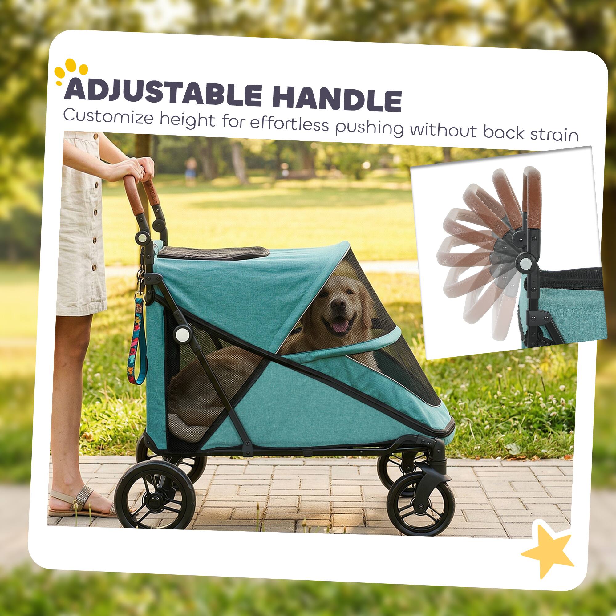 ADJUSTABLE HANDLE  
Customize height for effortless pushing without back strain