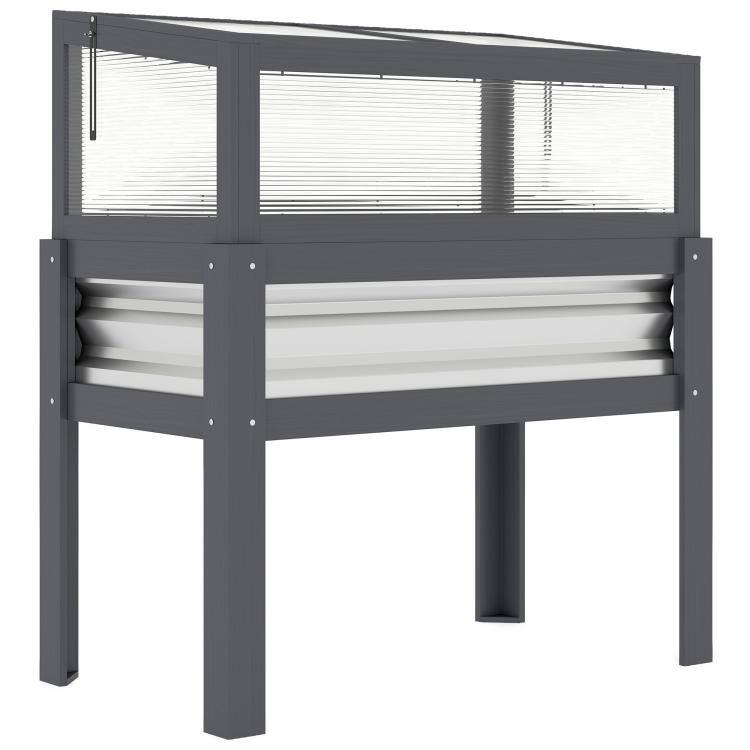 Alt View 10. PULUZ - Raised Garden Bed with Flip-Up Mini Greenhouse, Elevated Planter Box with Legs and Bed Liner for Flowers - Gray.