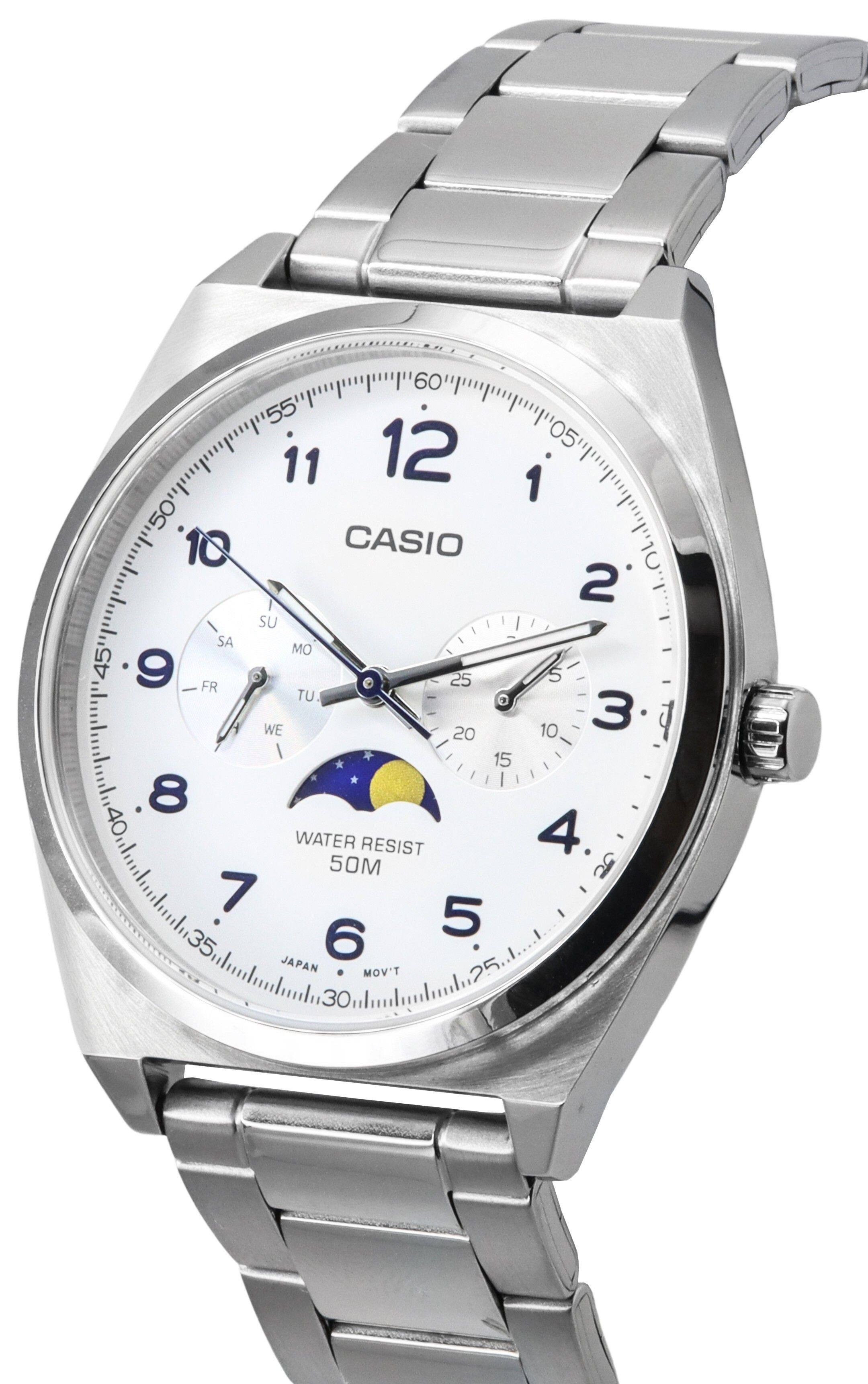 CASIO  
WATER RESIST 50M  
JAPAN  
MOV'T  

12 1 2 3 4 5 6 7 8 9 10 11  
SU MO TU WE TH FR SA  

WATER RESIST 50M  

JAPAN