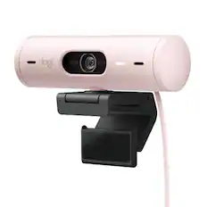 Front. Logitech - Brio 500 1920x1080p Webcam with Privacy Cover - Rose.