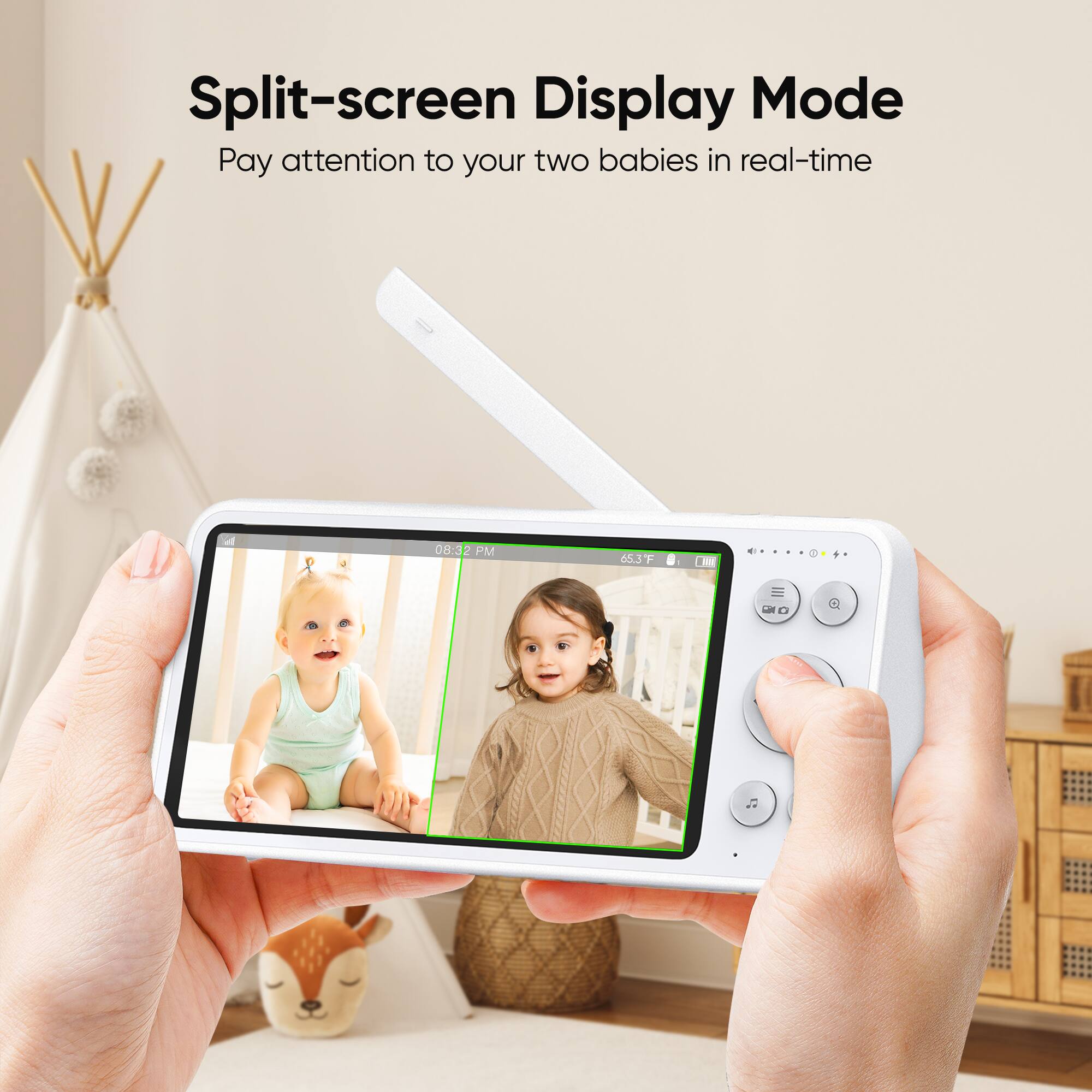 Split-screen Display Mode, Pay attention to your two babies in real-time.