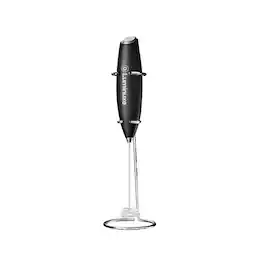 Luminuxe - Milk Frother with Stand, Handheld Cordless Stainless Steel Frother, Coffee and Cappuccino Foam Maker - Black