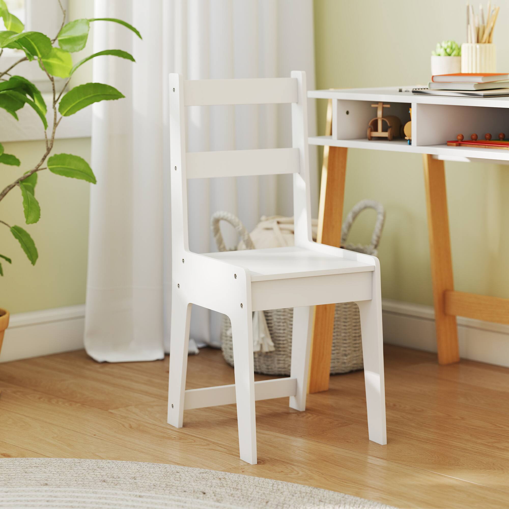 Alt View 4. Qaba - Kids Desk and Chair Set, Study Desk with Storage, Student Writing Table Set, Bedroom, School, Gift, 3-12 Years - White.