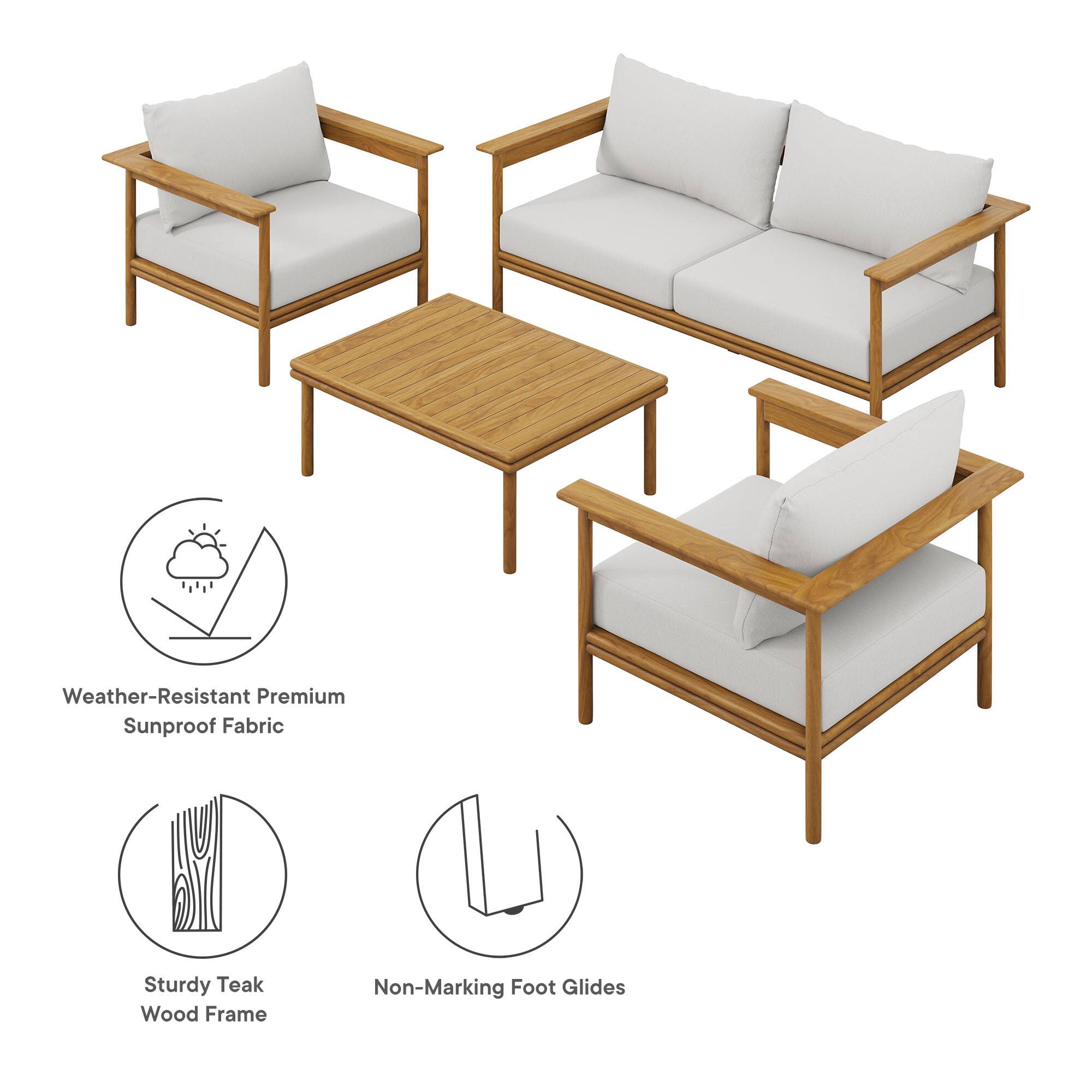 Weather-Resistant Premium Sunproof Fabric  
Sturdy Teak Wood Frame  
Non-Marking Foot Glides