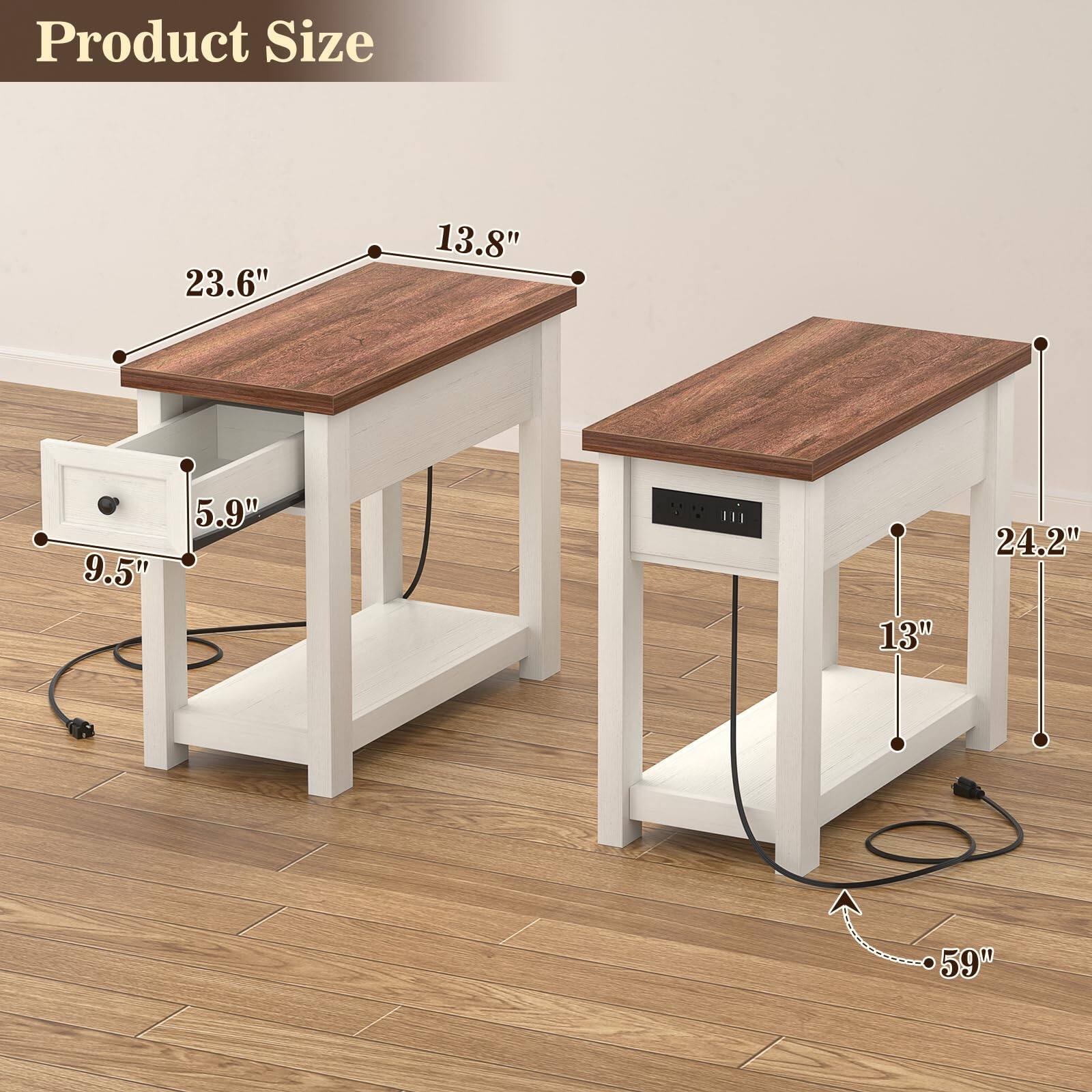 Product Size  
23.6" x 13.8" x 9.5" x 5.9"  
13" x 24.2" x 59"