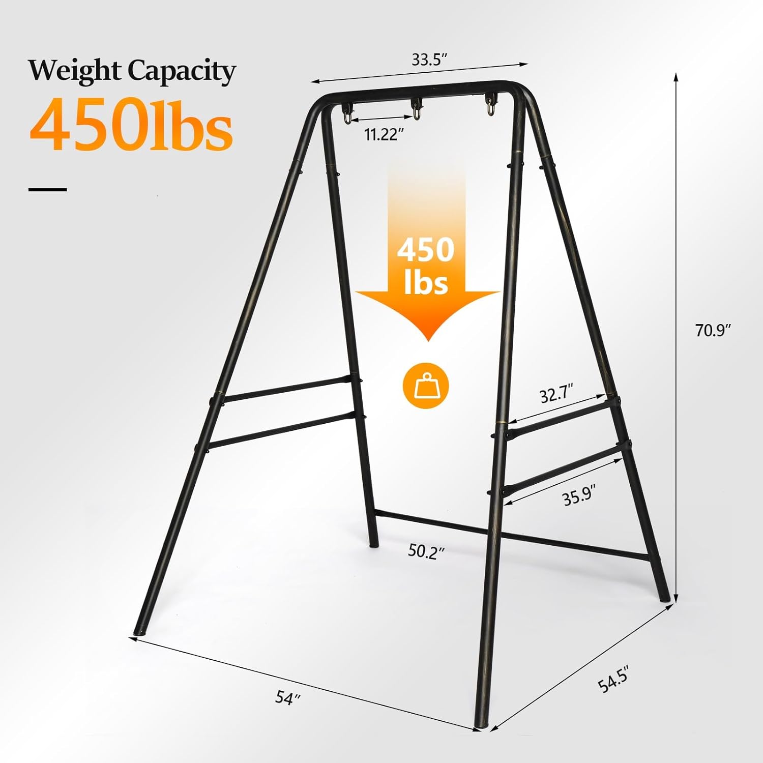 Weight Capacity: 450 lbs  
Dimensions:  
- 33.5"  
- 11.22"  
- 450 lbs  
- 70.9"  
- 32.7"  
- 35.9"  
- 50.2"  
- 54"  
- 54.5"
